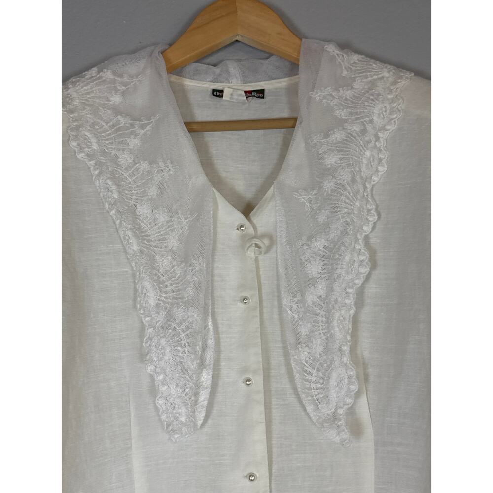 Vintage Cream Blouse Lace Collar Victoria Cottagecore Womens Medium Long Sleeve - Picture 4 of 9